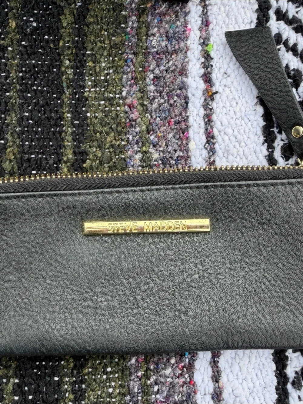 Steve Madden Black Cosmetic Zip Pouch with Gold-Tone Zipper